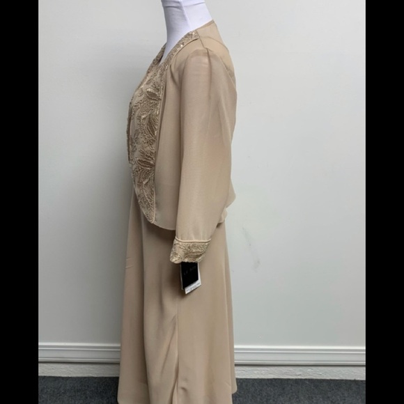 LE BOS | Size 10 | Champagne Embellished Sleeveless Dress & Sheer Jacket NWT - Picture 9 of 15